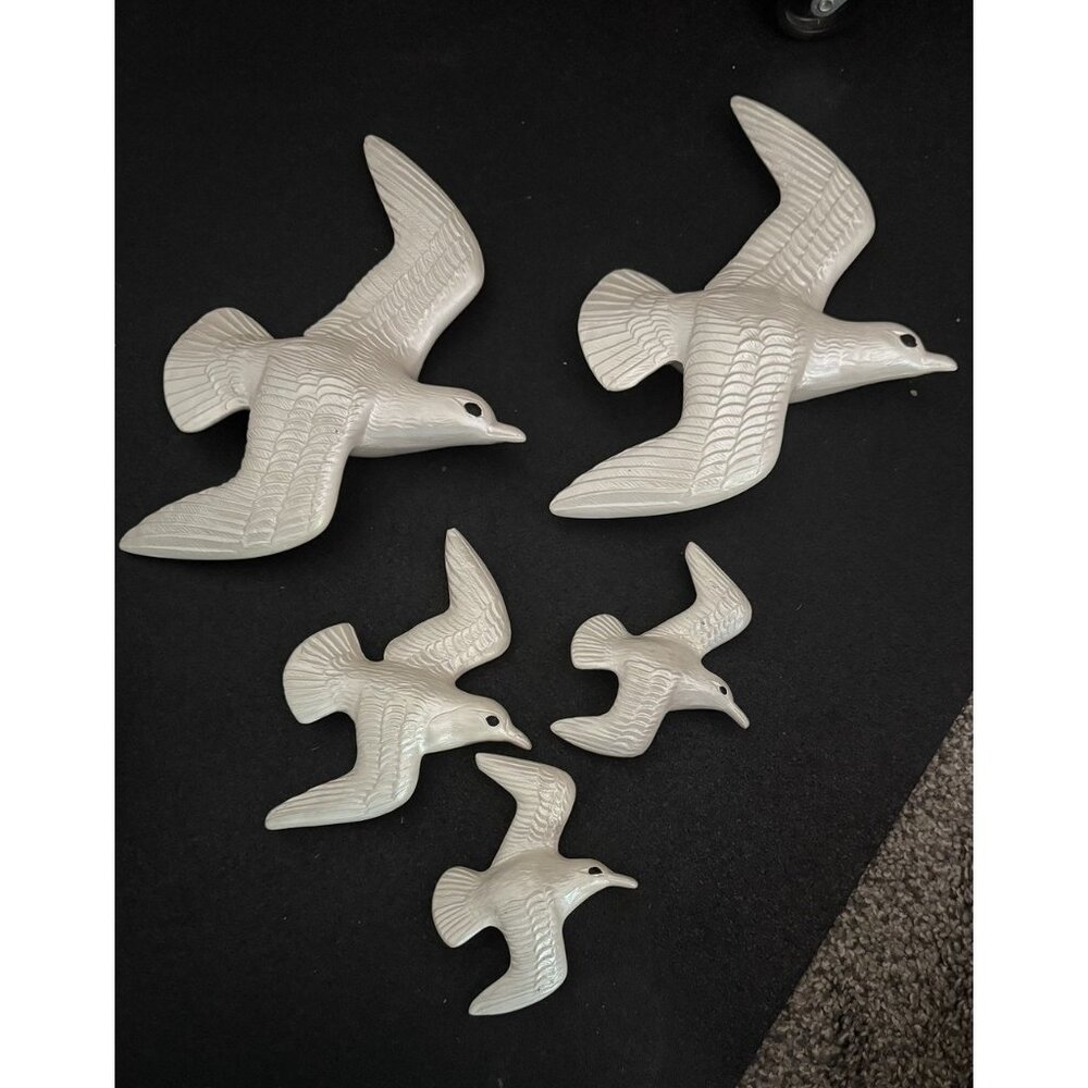 Vintage Ceramic Wall Plaques Birds Seagulls Doves White Group Of 5